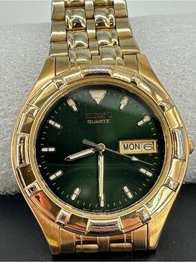 Seiko Gold Tone Watch with Green Dial